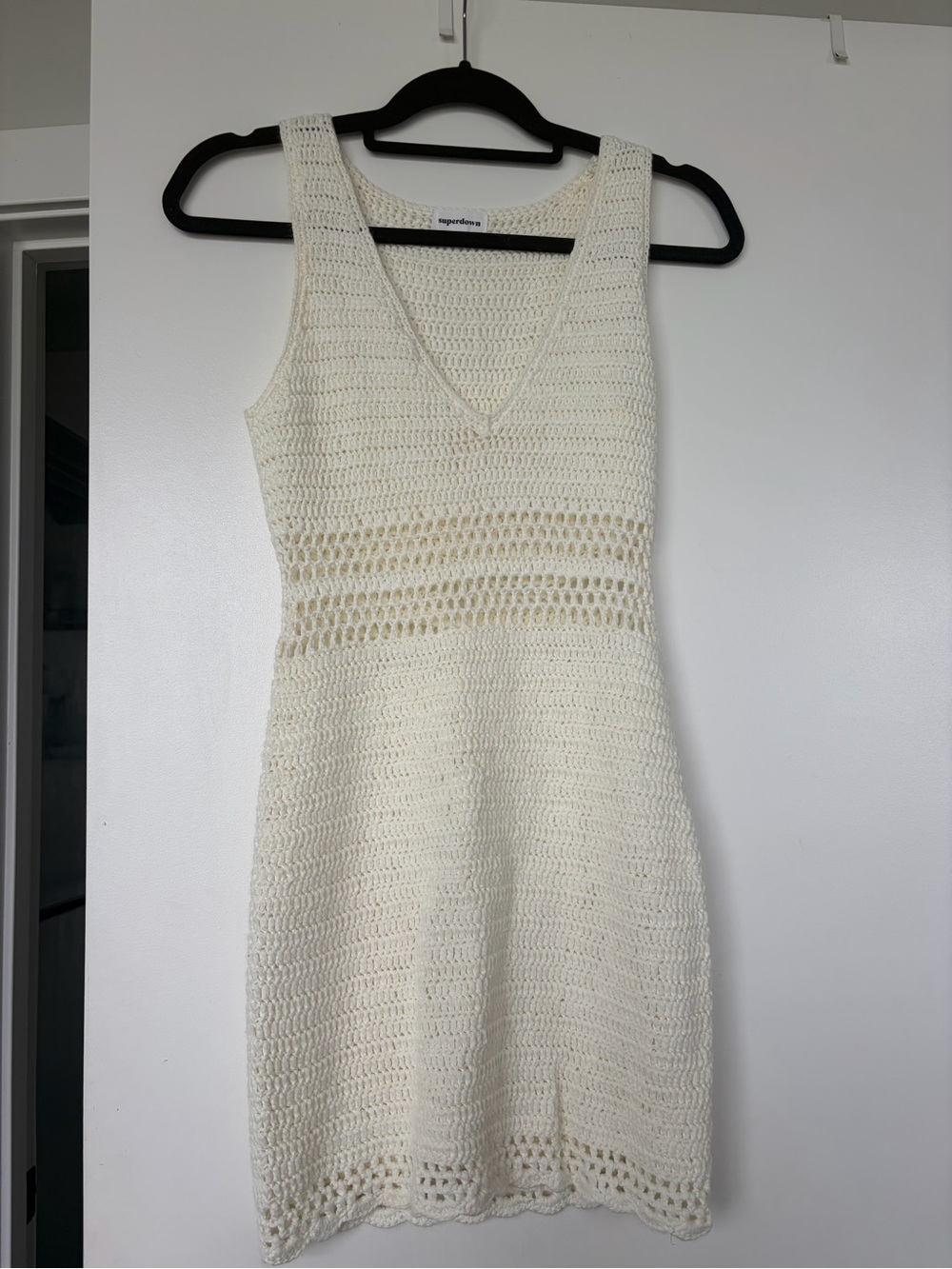 REVOLVE Cream Crochet V-Neck Swim Coverup Dress
